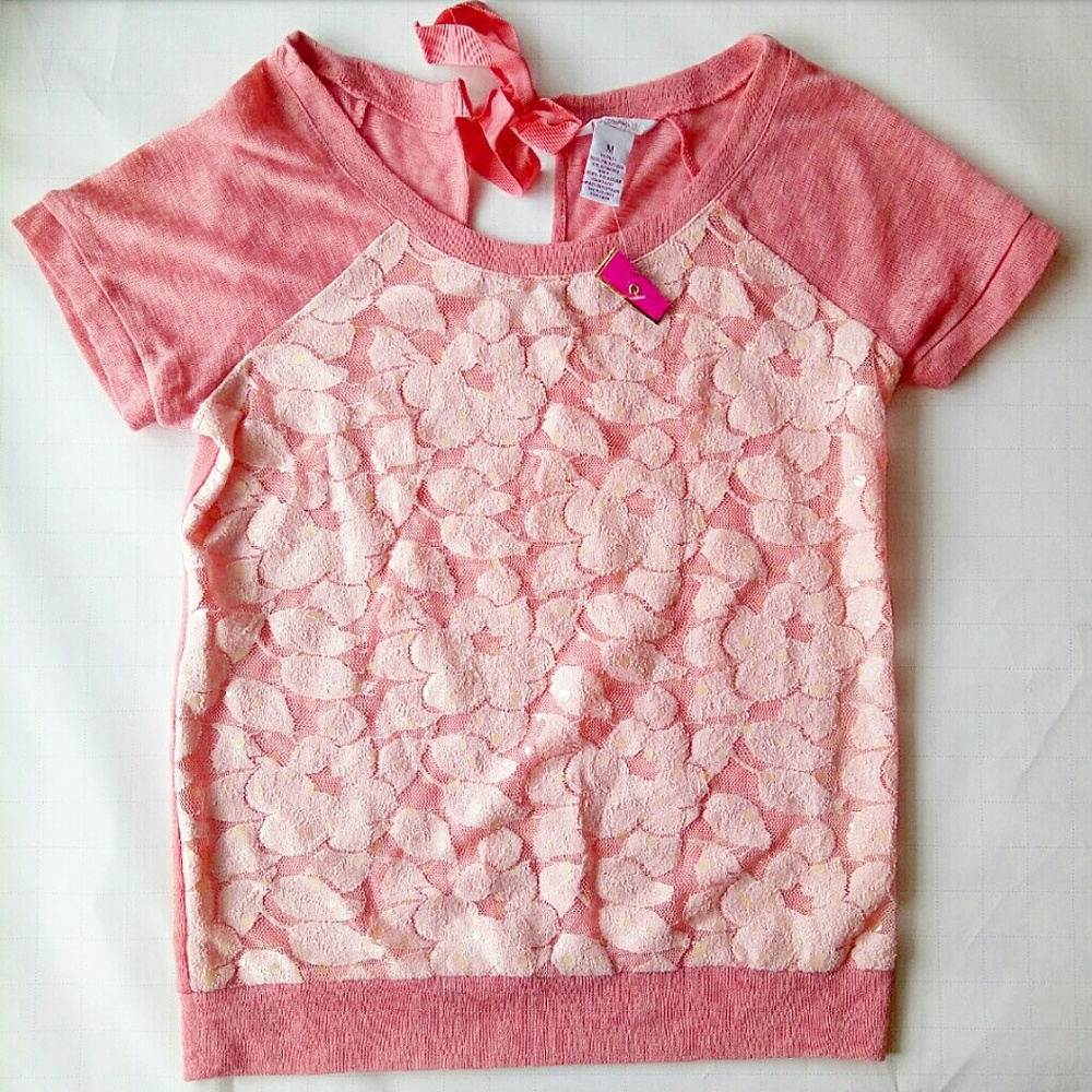 Candie's Floral Sheer Lace Knit Sequin Top